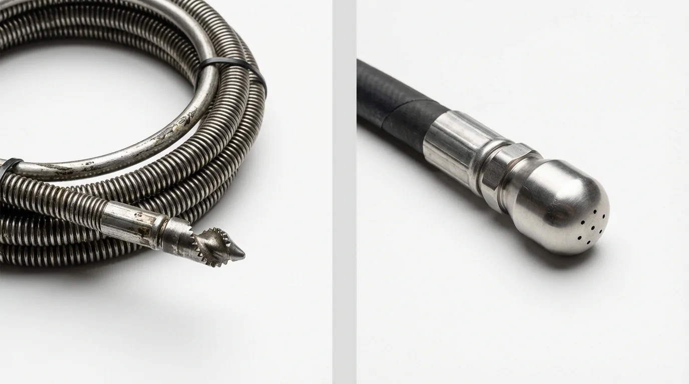 Drain snake cable and hydro jetting nozzle used for drain cleaning in Waterville, OH