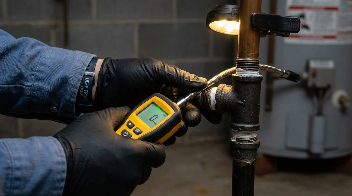 Gas leak detection with electronic sniffer by Johns Plumbing LLC in Waterville
